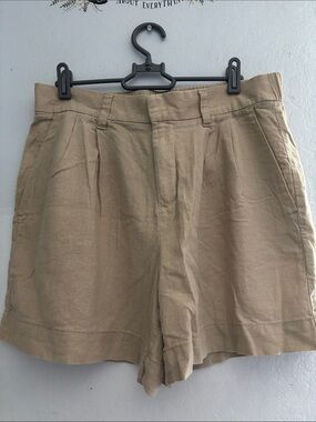 Express High-Waist Linen-Blend Shorts in Tan
